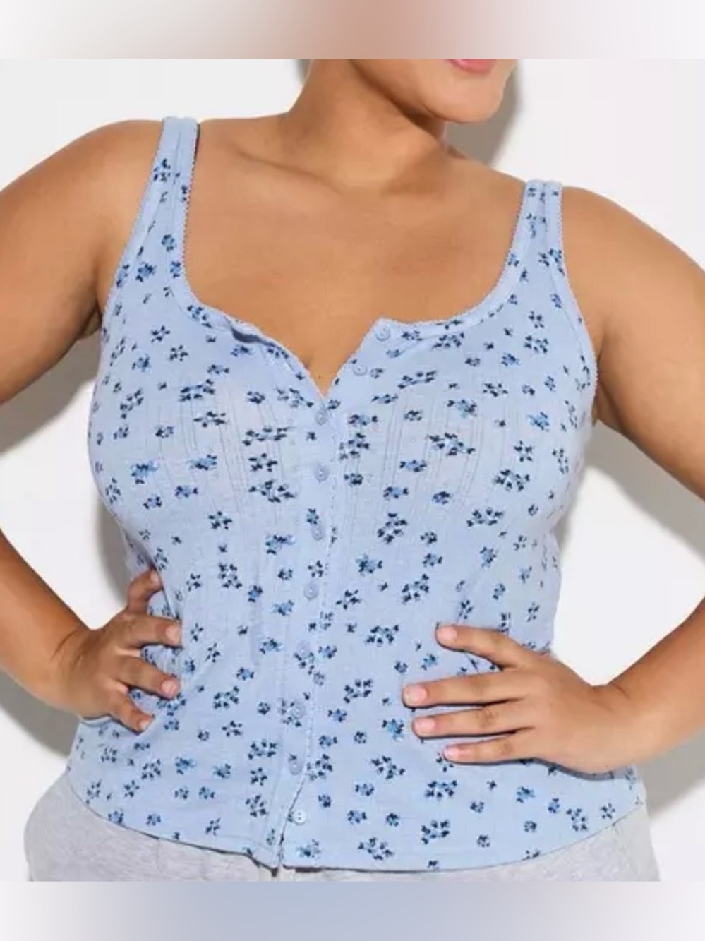 Lovesick Dusty Blue Floral Button-Front Camisole Tank Top Women’s size 3X
